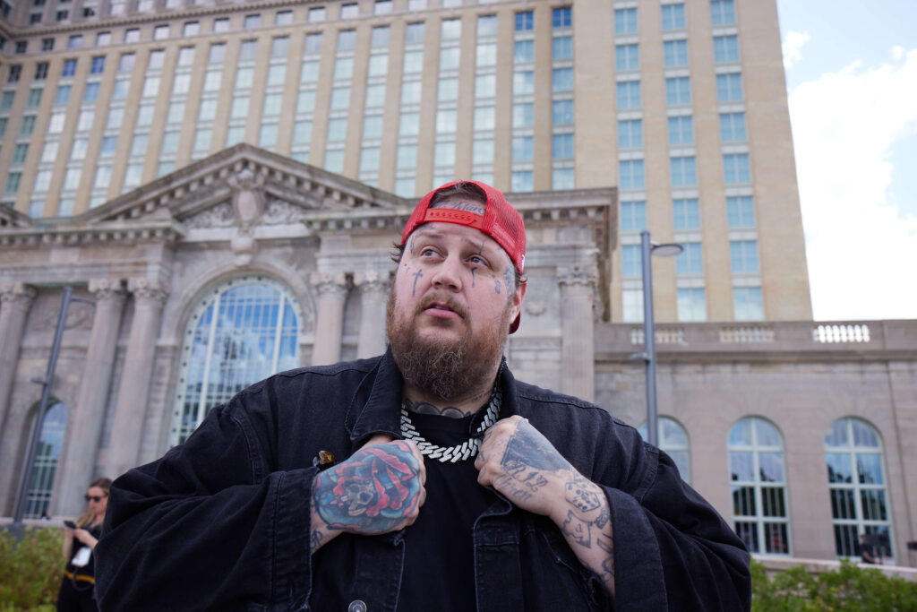 Jelly Roll in front of Michigan Central Station at Live From Detroit: The Concert at Michigan Central.
